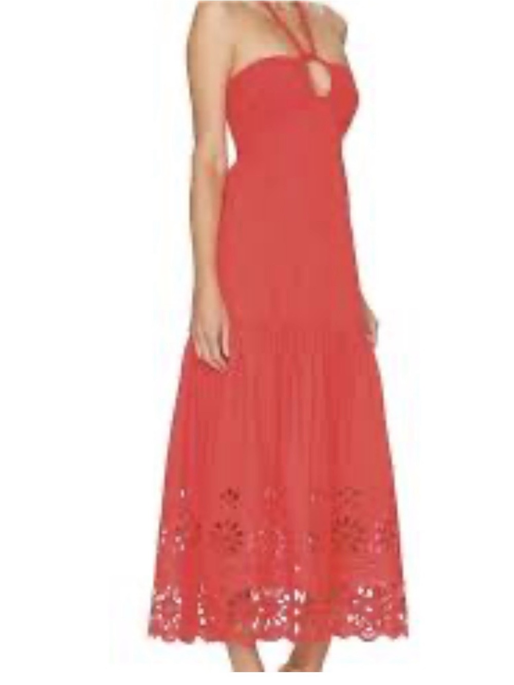 Jason Wu Red Halter Cold-Shoulder Midi with Scalloped Hem
